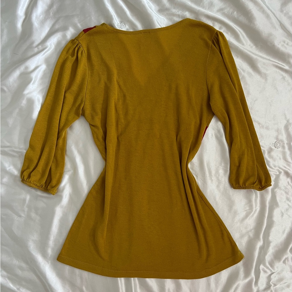 Vintage Voice Mustard + Red Contrast Empire Waist Top - Picture 2 of 5